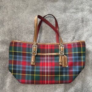 Coach Red and Green Tartan Tote Bag